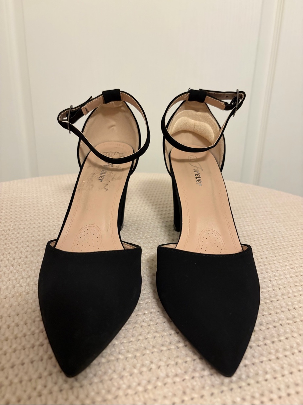 Classic Black Pointed-Toe Ankle-Strap Heels - Women's